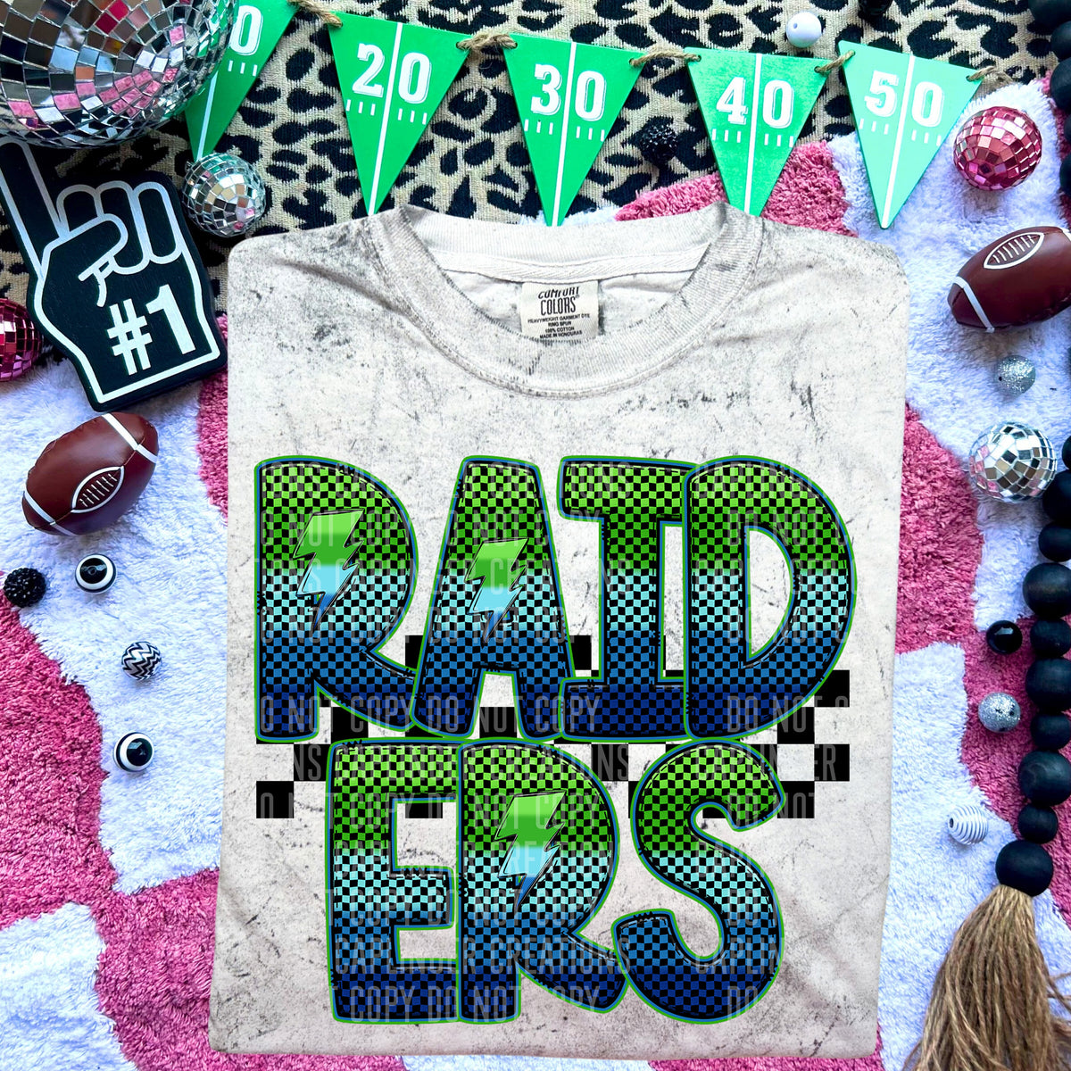 Raiders Blue and Green Checkered (Caplinger) DTF transfer