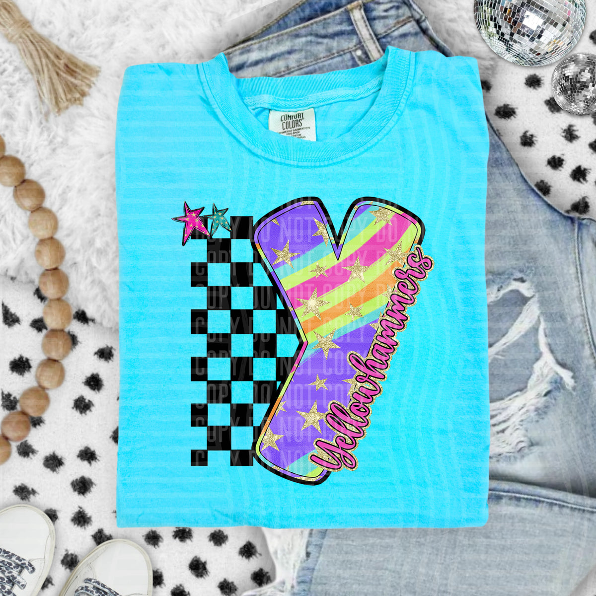 Yellowhammers Colorful Retro Rainbow Letter Y With Stars And Checker 108168 DTF transfer