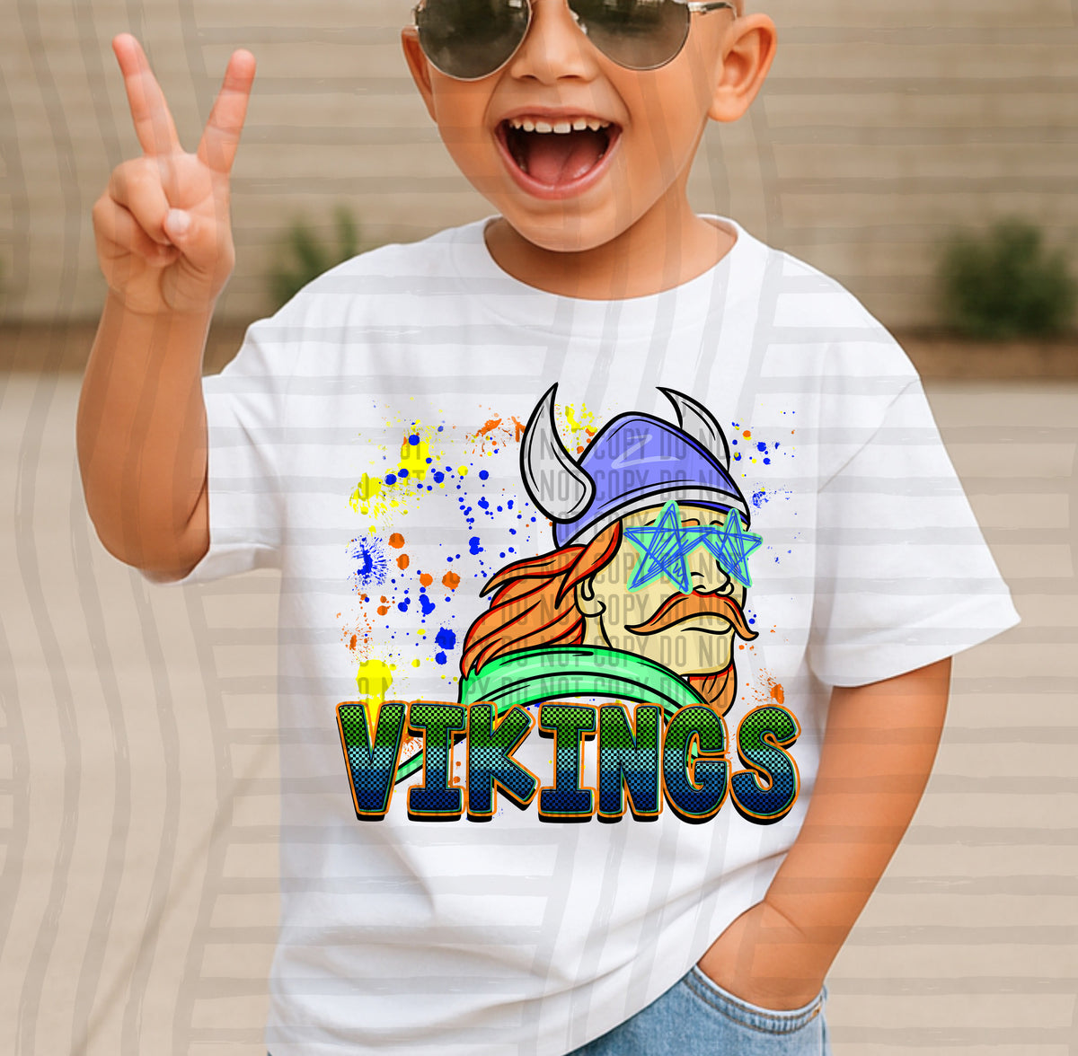 vikings paint splatter boy blue green and yellow (Caplinger) DTF Transfer