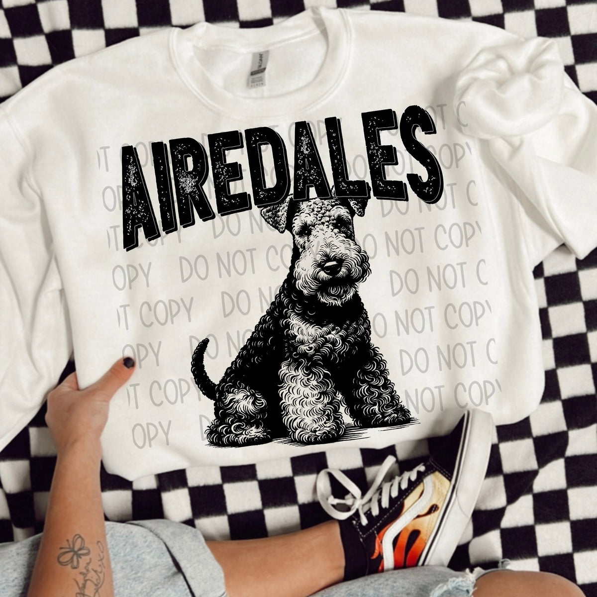Airedales black/white outline DTF transfer