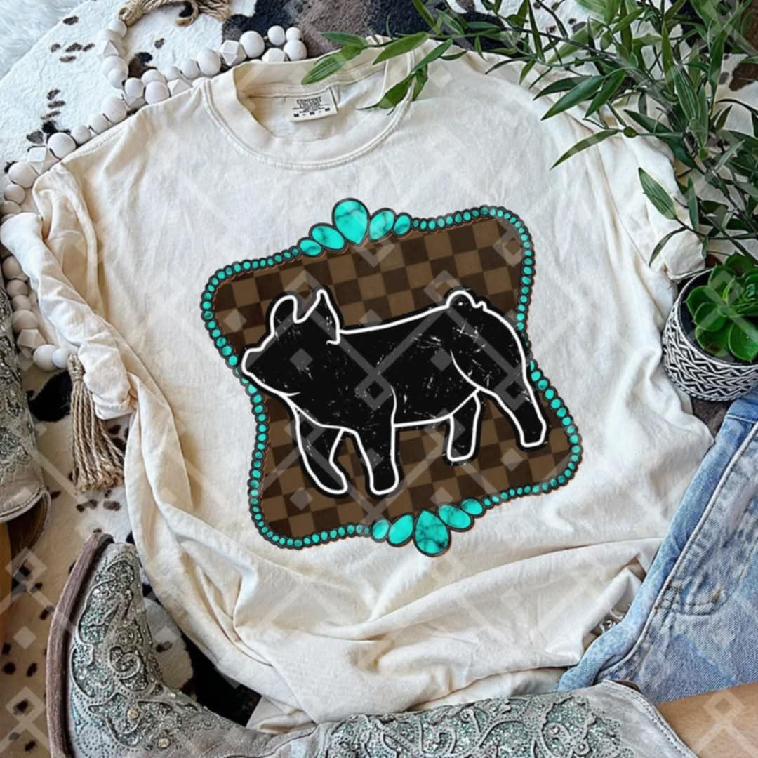 Pig with checkered background (CRAFTI) 91091 DTF transfer
