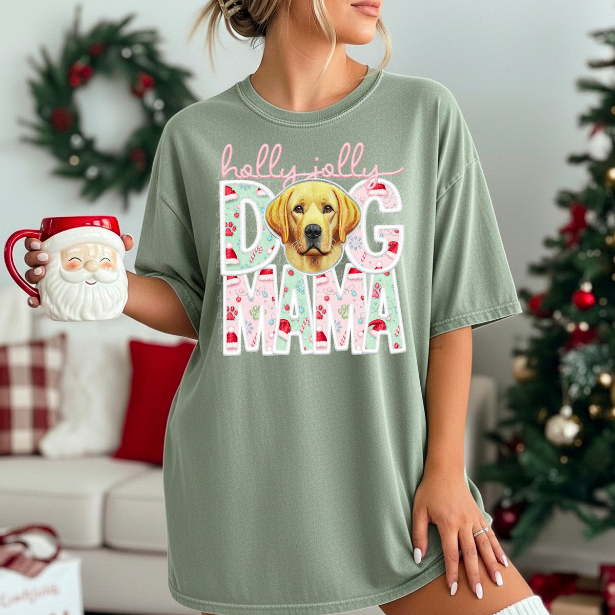 Labrador yellow Holly Jolly Dog Mama 115622 DTF Transfer