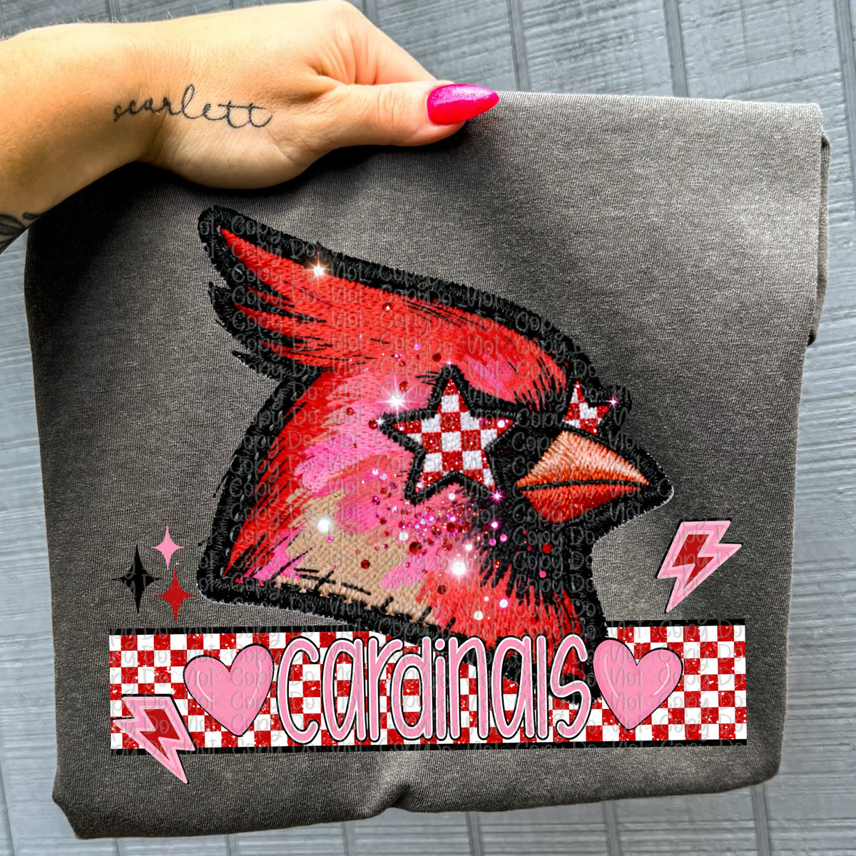 Cardinals faux embroidery valentines (virgo) DTF transfer