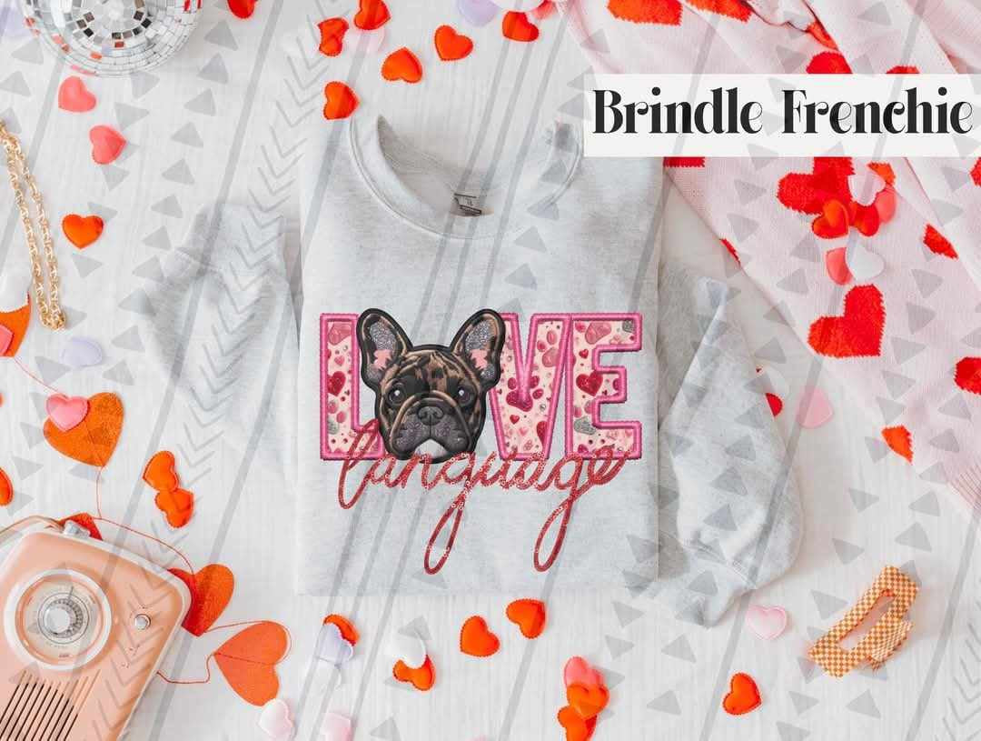 Love language brindle frenchie 73983 DTF transfer