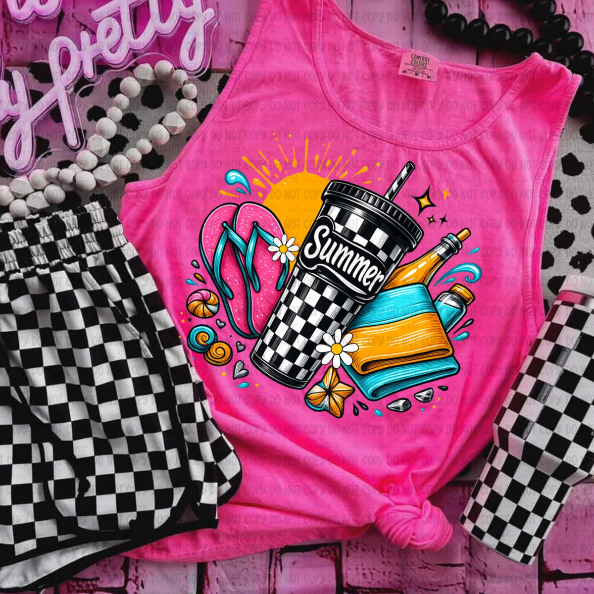 Summer cup with pool items 106549 DTF transfer