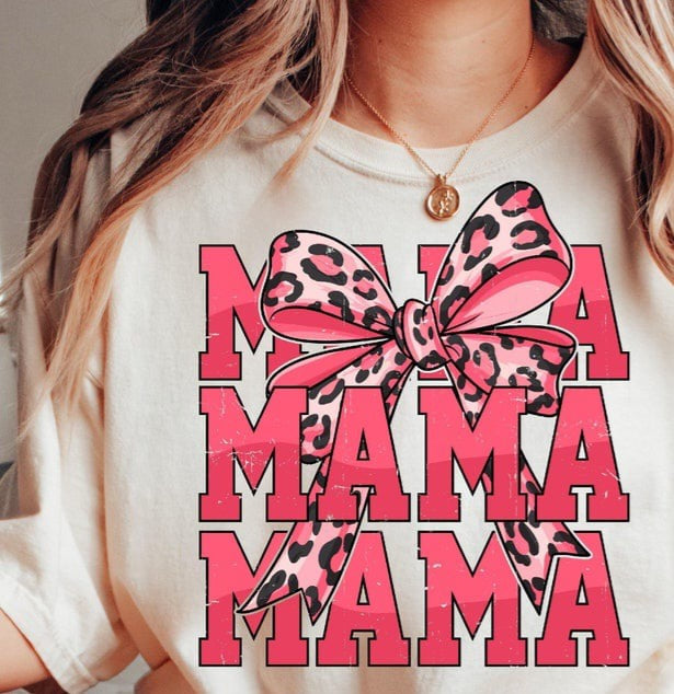 Mama stacked pink leopard bow 75914 DTF transfer
