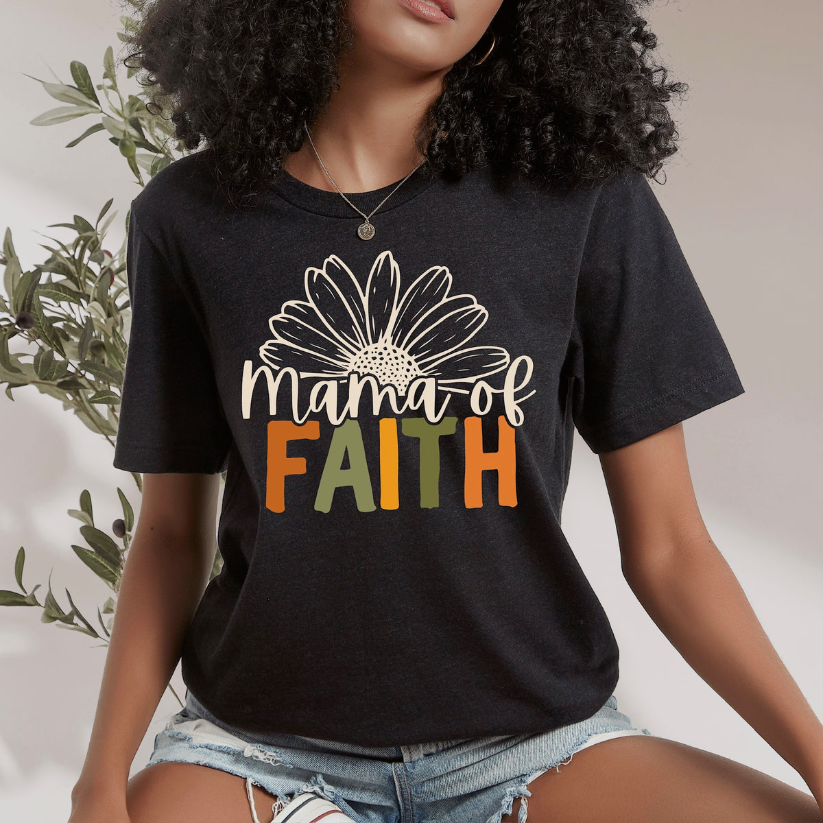 Mama of faith sunflower (cream with green orange and yellow) DTF Transfer
