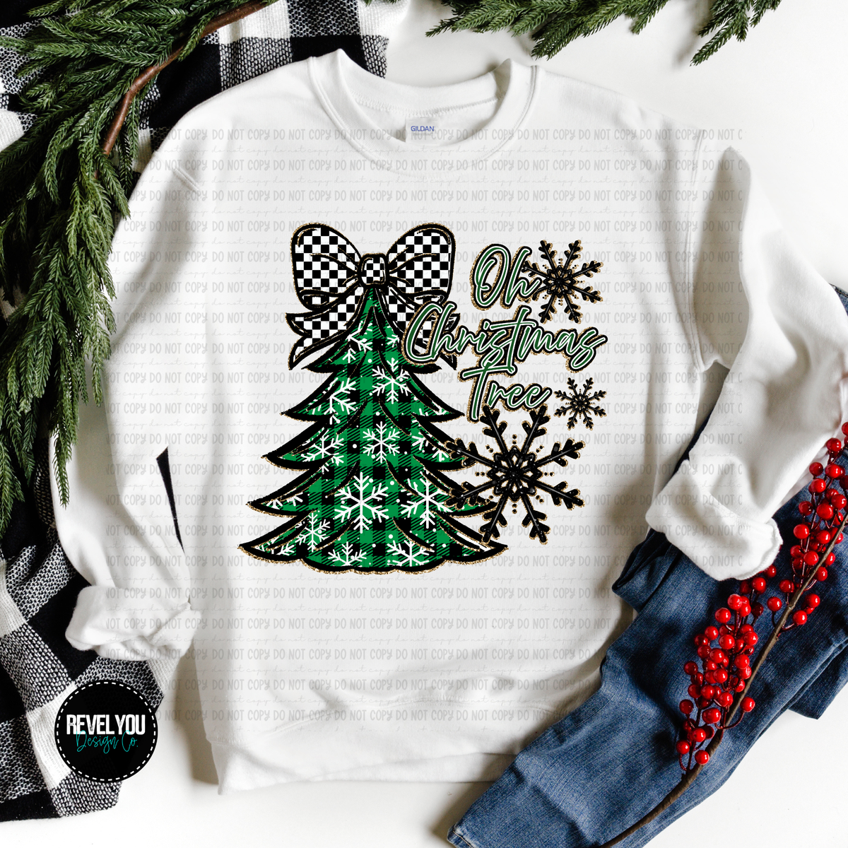 Oh Christmas tree green plaid (revel) DTF Transfer