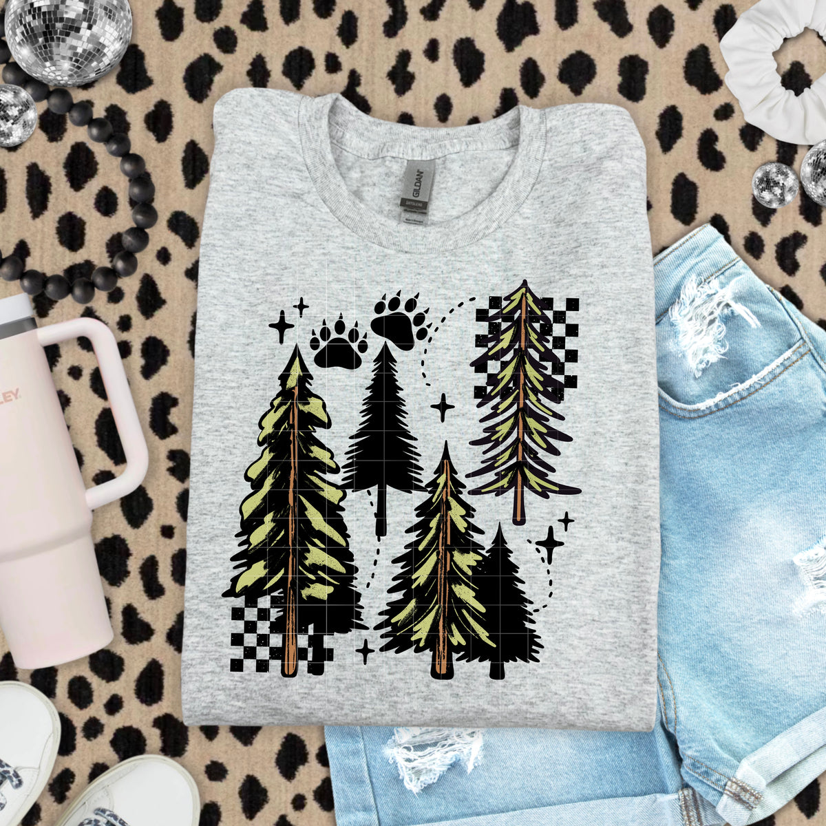 Trees collage with checkers (csc) DTF transfer