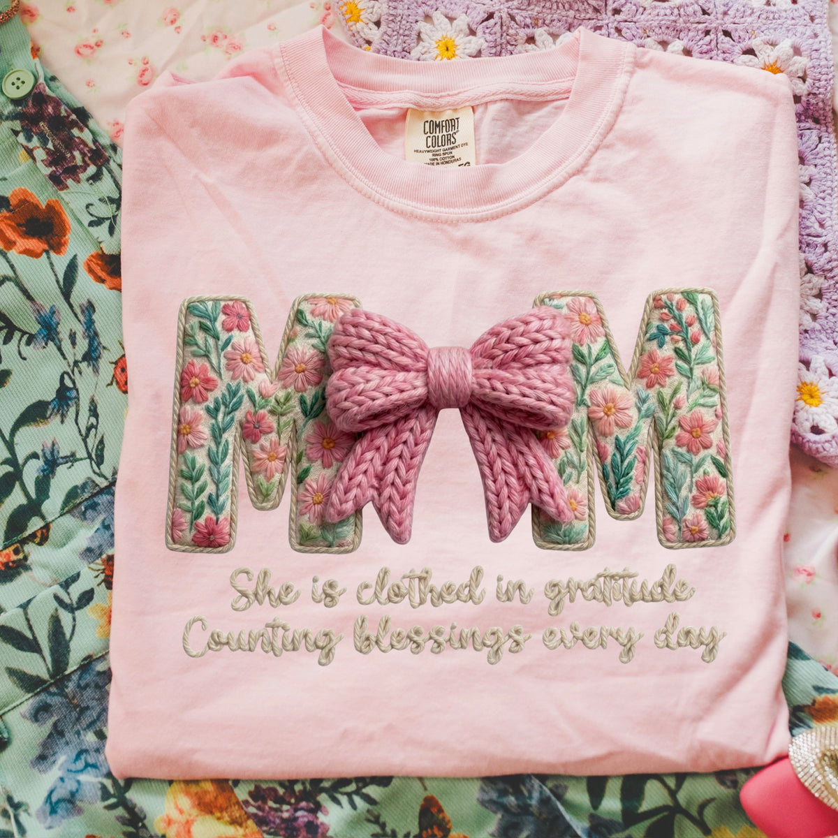 Mom faux embroidery floral DTF Transfer