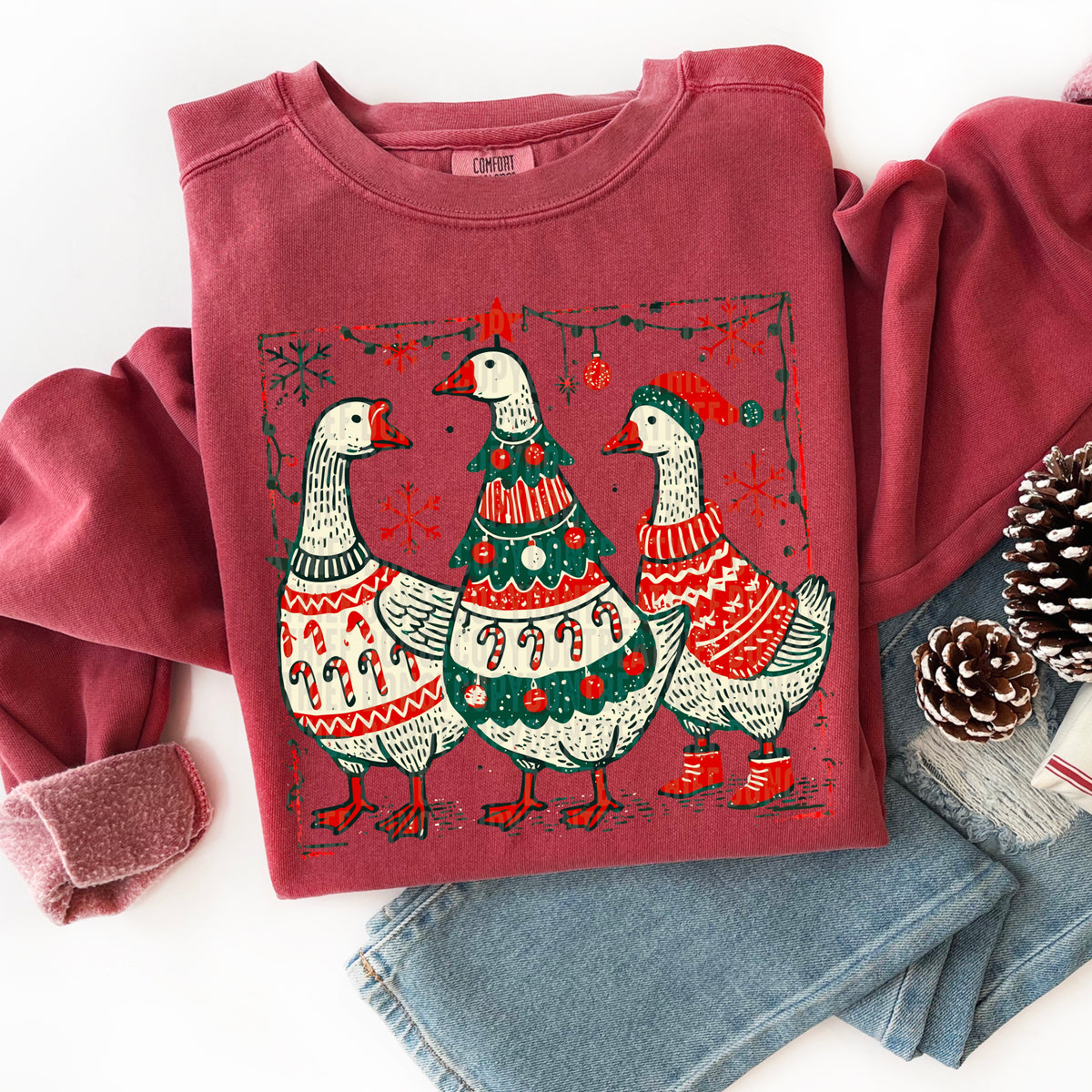 Christmas Geese green frame 116677 DTF transfer