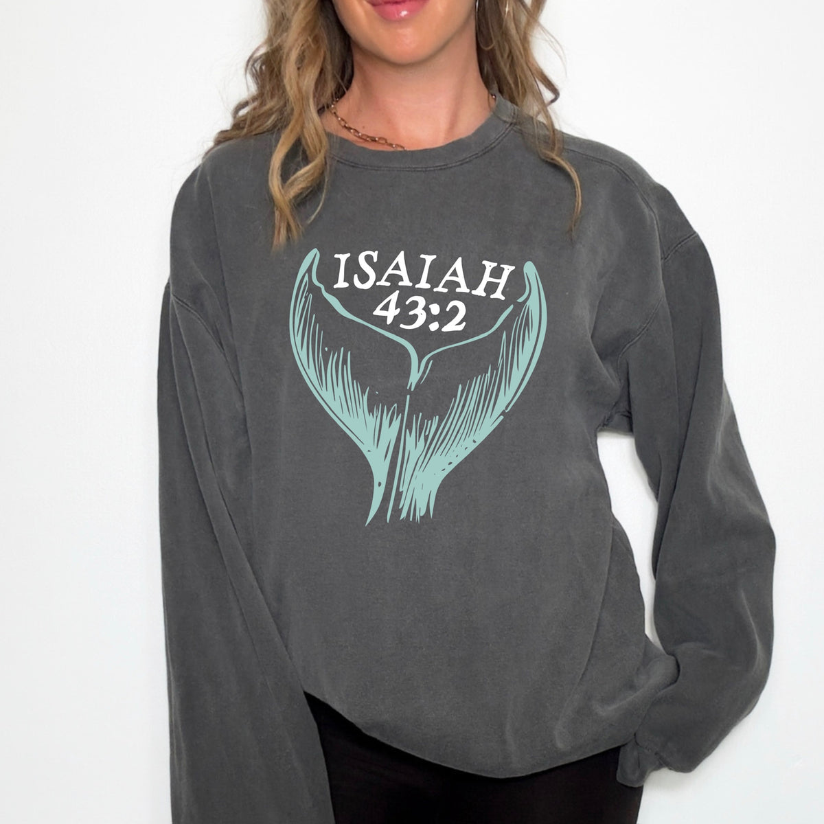 Isaiah 43:2 whale (teal and white) DTF Transfer