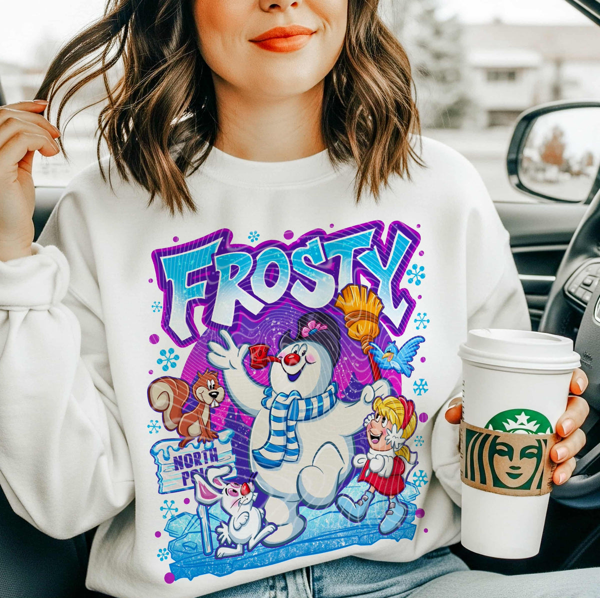 The snowman purple outline (gravitee) DTF transfer