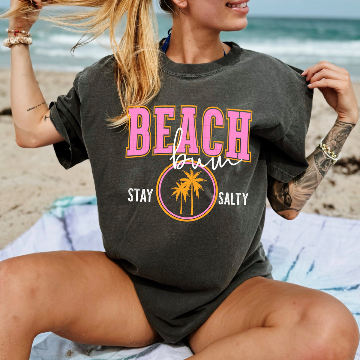 Beach Bum stay salty white (csc) DTF Transfer