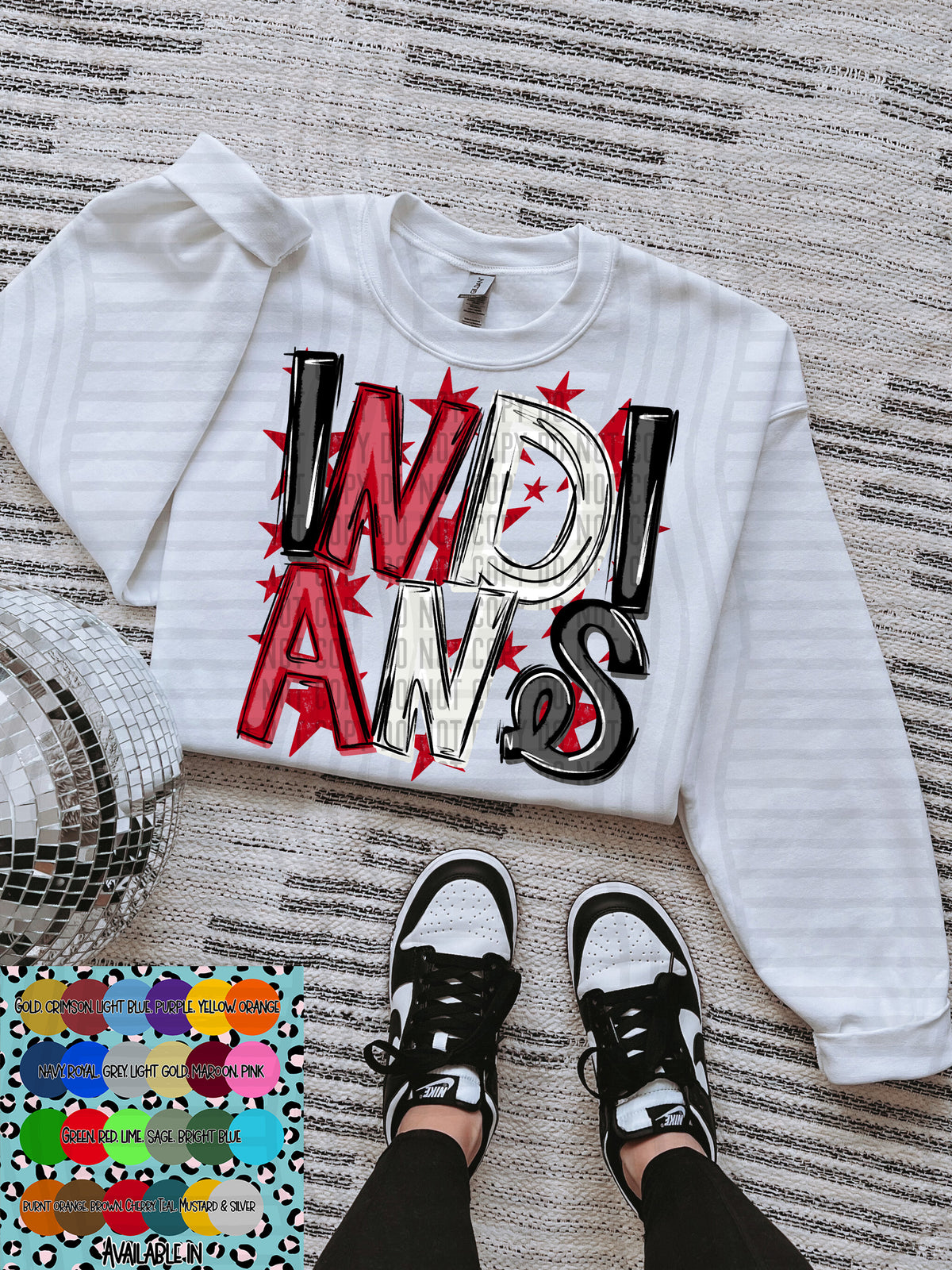 indians black white and red with red stars (Caplinger) DTF Transfer