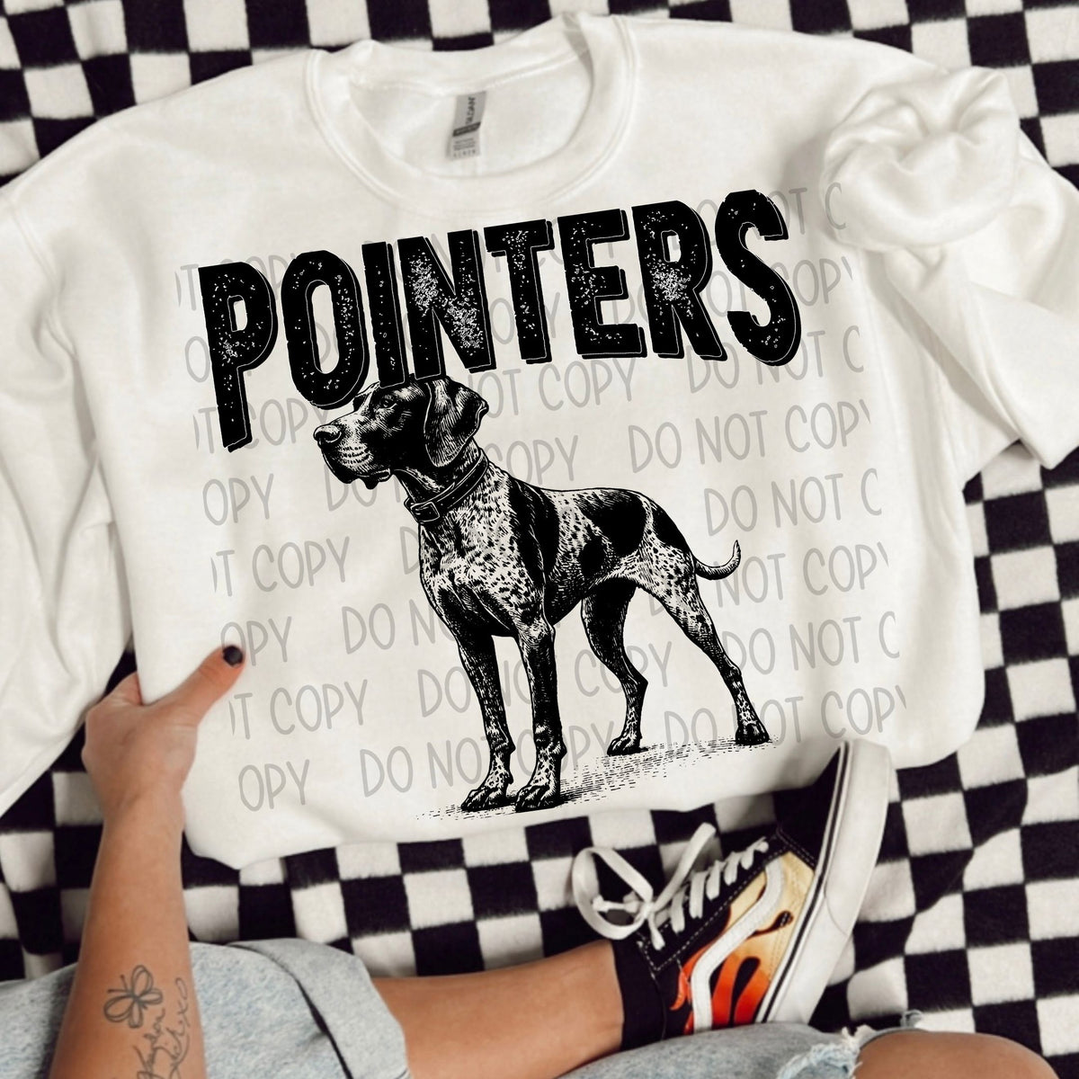 Pointers black/white outline DTF transfer