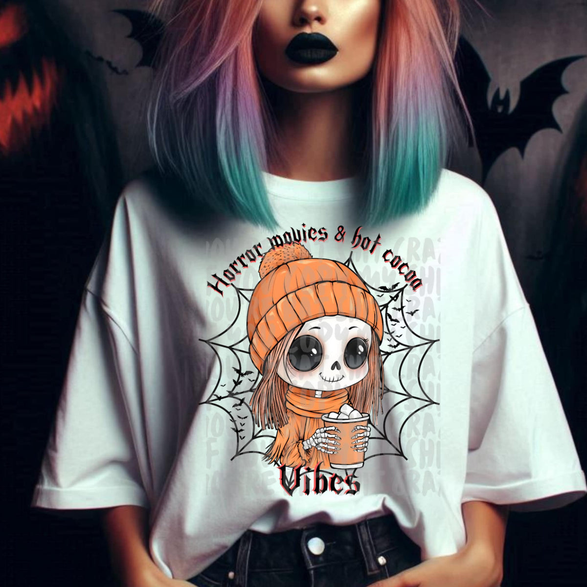 Horror movies & hot cocoa vibes 93438 DTF transfer