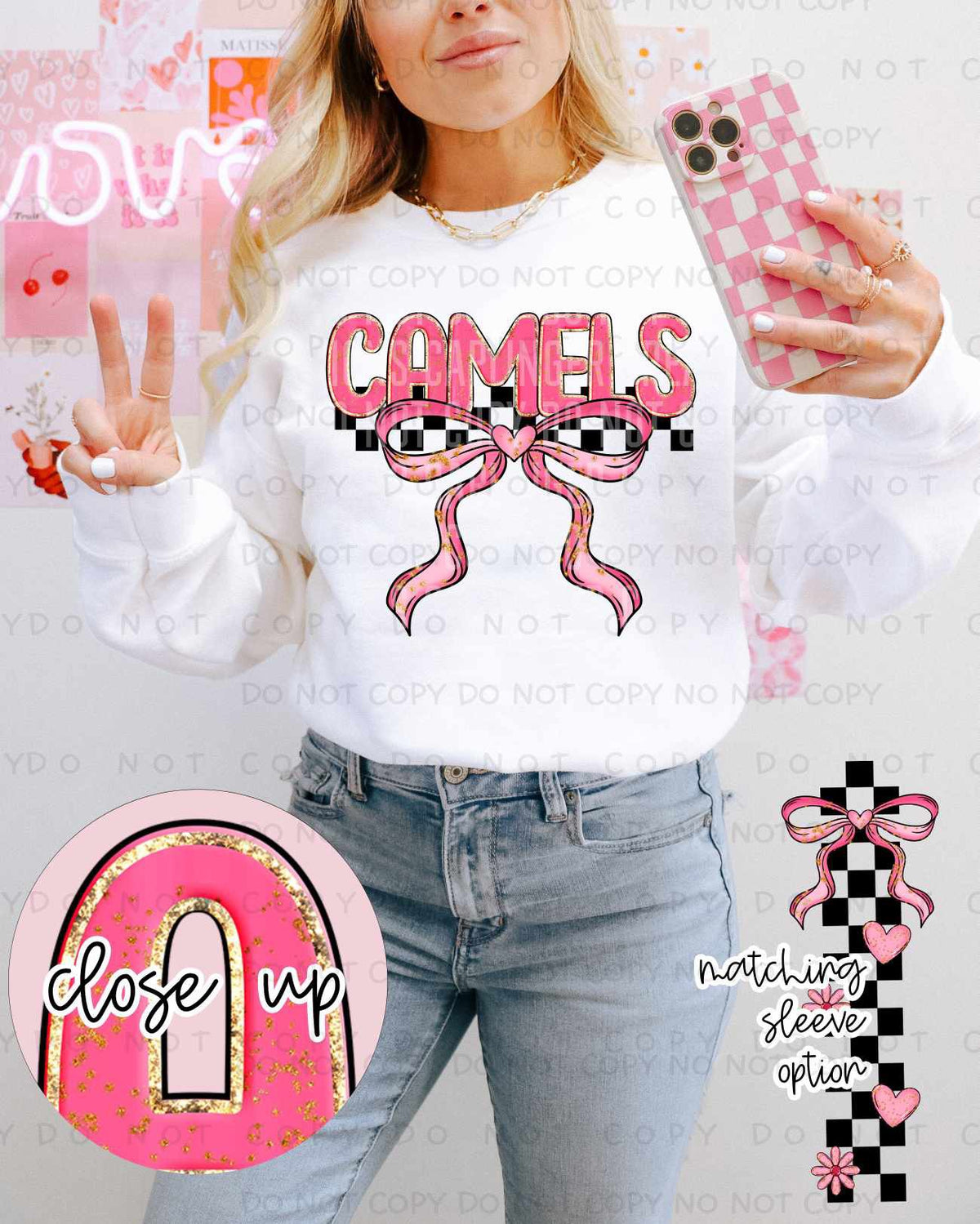 Camels pink and gold with bow (Caplinger) 80452 DTF transfer