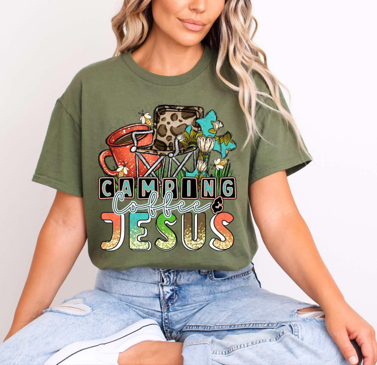 Camping coffee & Jesus 93315 DTF transfer