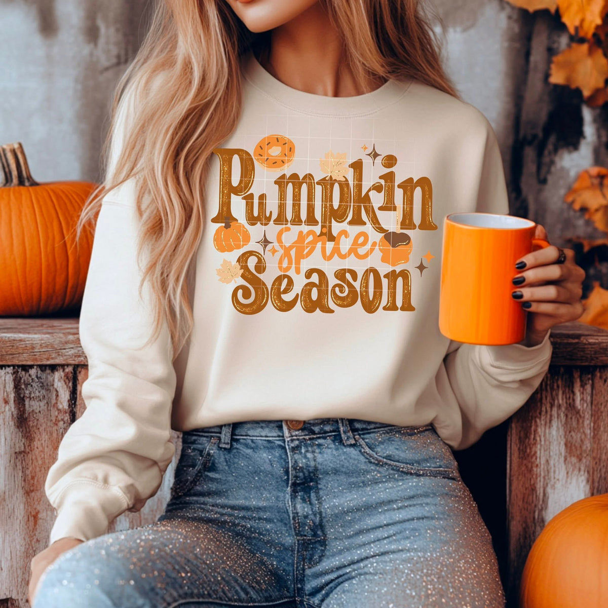 Pumpkin Spice Season faux glitter letters CSC DTF transfer