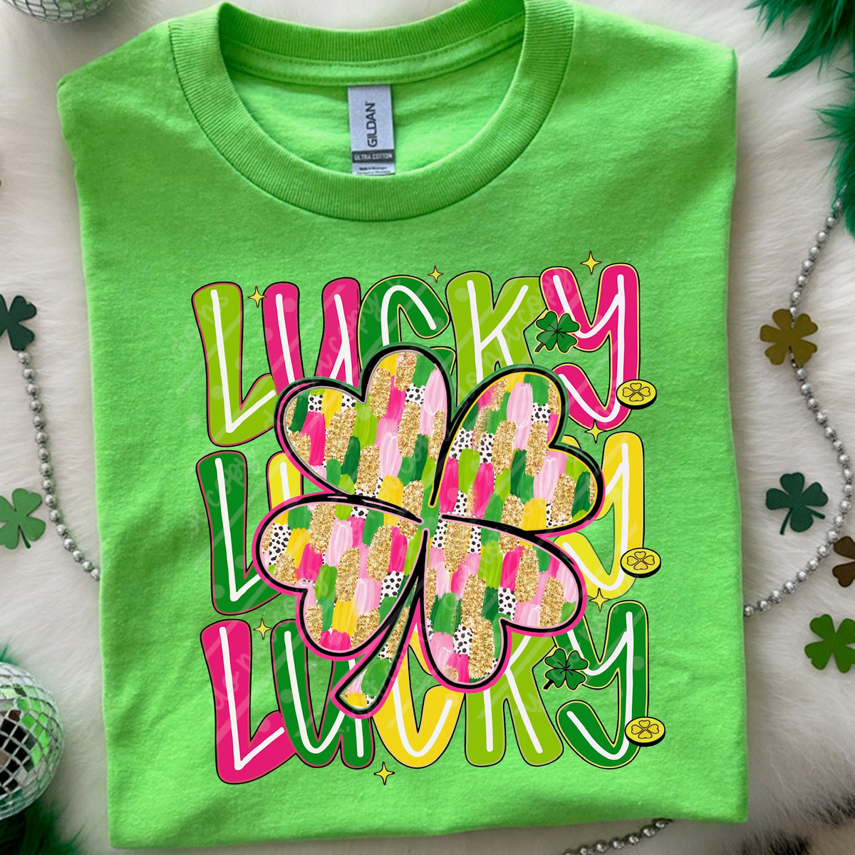Lucky stacked pink green and yellow DTF transfer