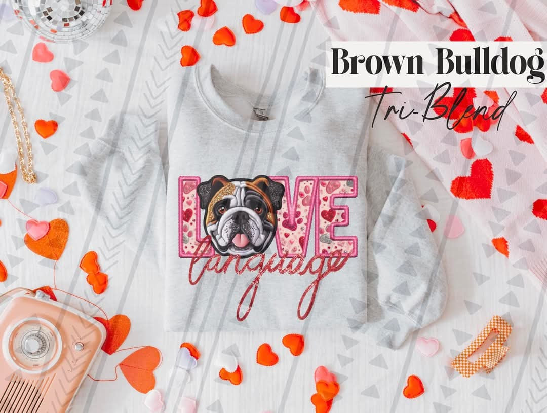 Love language brown bulldog 73975 DTF transfer