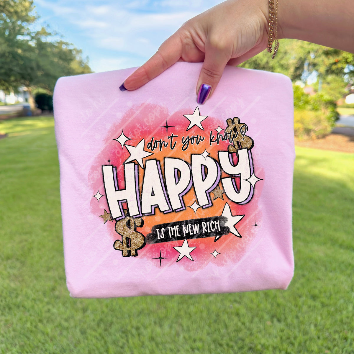 Happy is the new rich (scarlow) DTF transfer