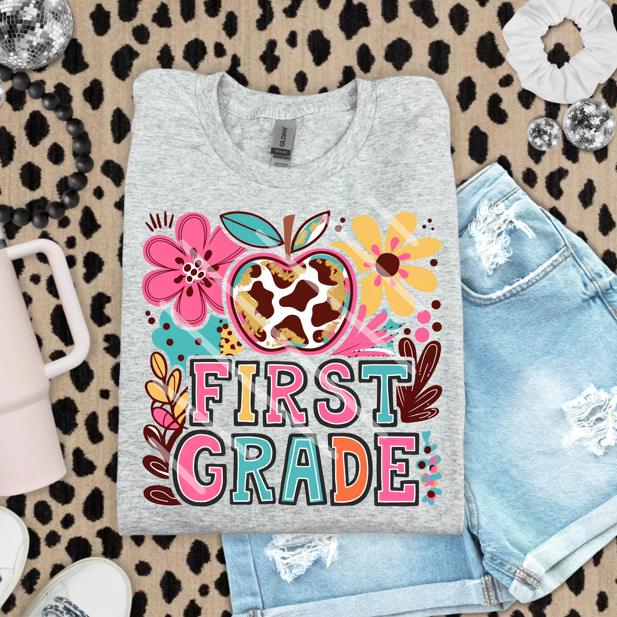 First Grade Abstract Florals with Apple 110898 DTF Transfer