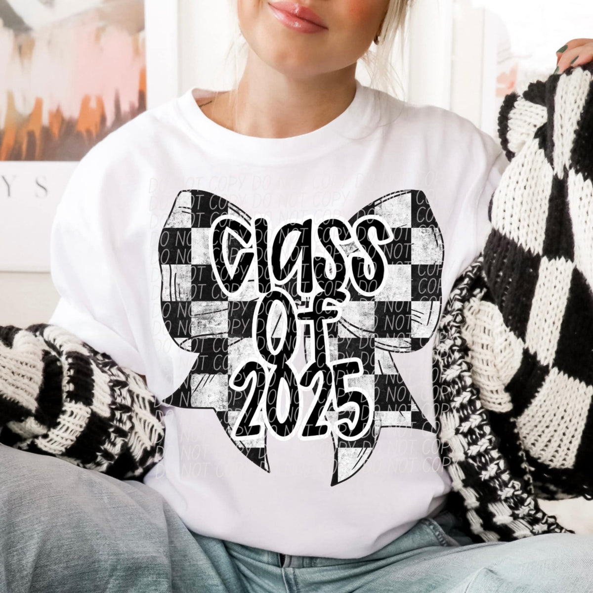 Class of 2025 checkered bow (CITY) 85477 DTF transfer