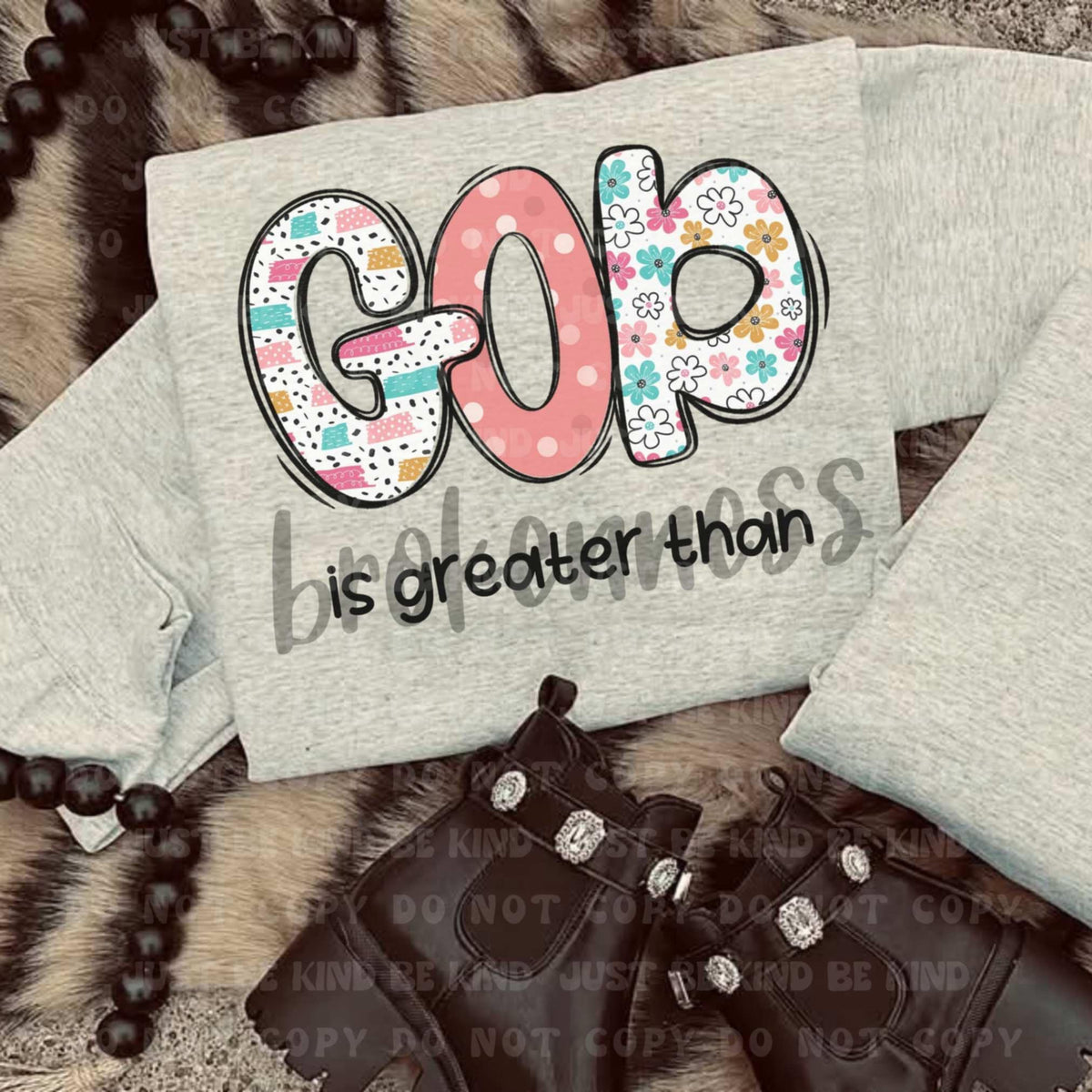 God is greater than brokenness color and black (VLB) 87404 DTF transfer