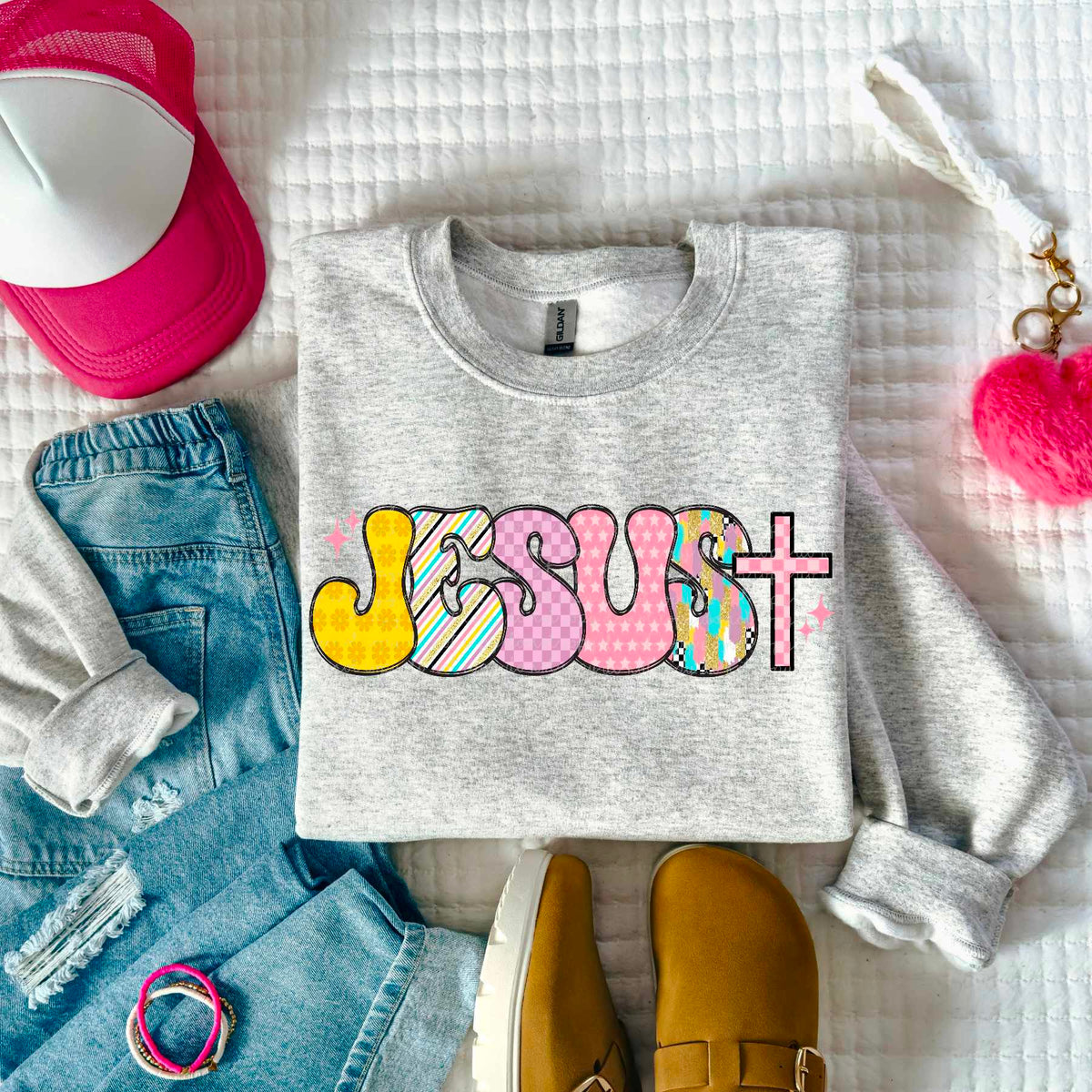 Jesus pink checkered cross (CMLD) 84709 DTF transfer