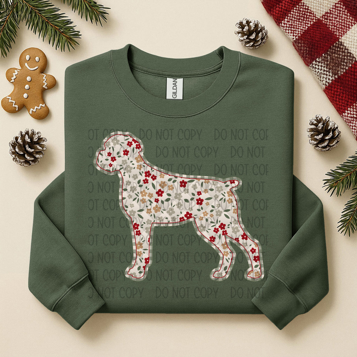 Green Boxer Floppy Ears Docked Tail (SWD) DTF TRANSFER