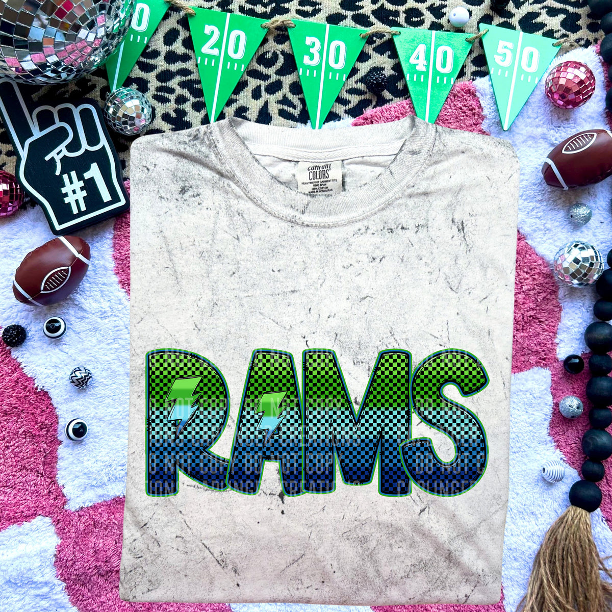 Rams Blue and Green Checkered (Caplinger) DTF transfer