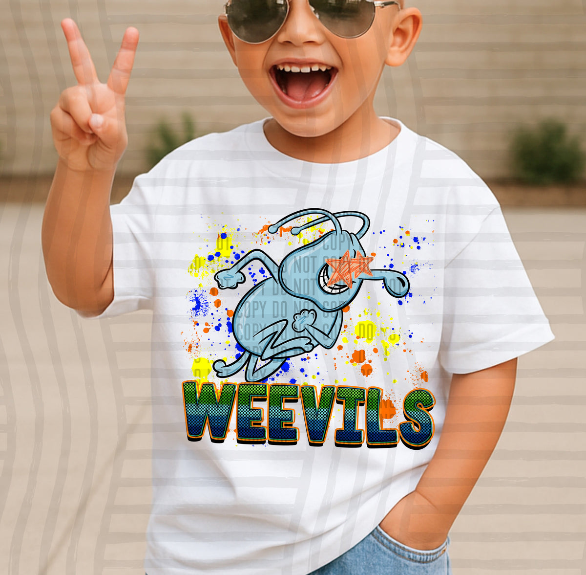 weevils cats paint splatter boy blue green and yellow (Caplinger) DTF Transfer