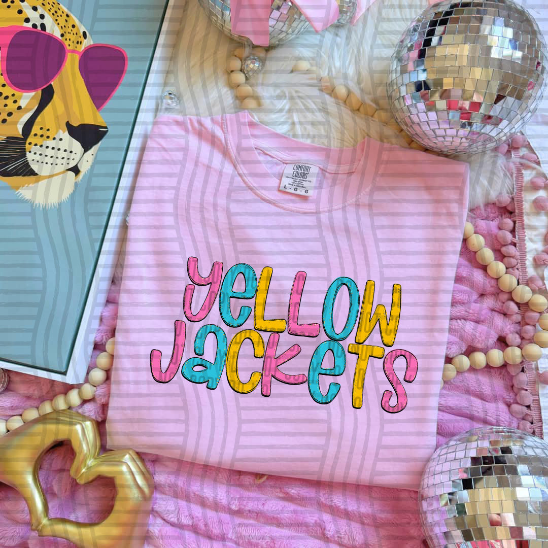 blue yellow and pink yellow jackets stacked (Caplinger) DTF Transfer