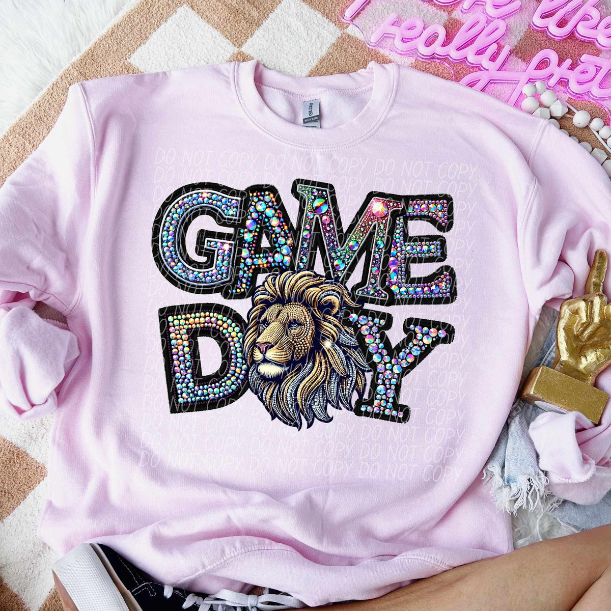 Game day lions rhinestone colored mascot (CITY) 44390 DTF transfer