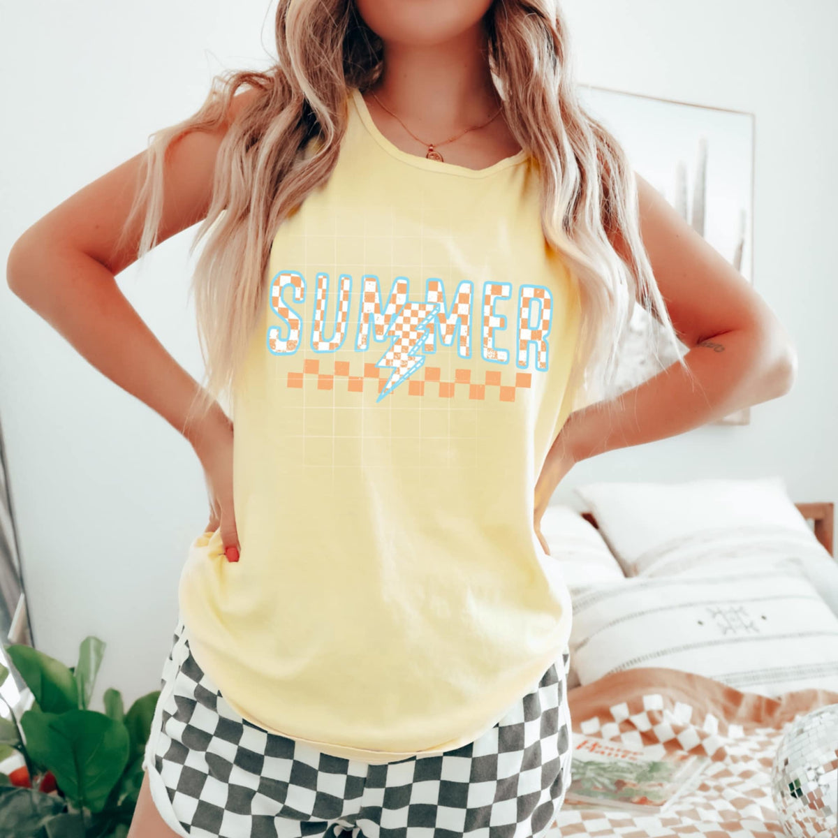 Summer blue/orange checkered (CSC) 99358 DTF transfer