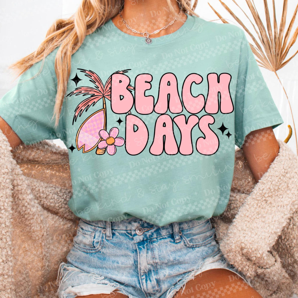 Beach days pink font 96437 DTF transfer