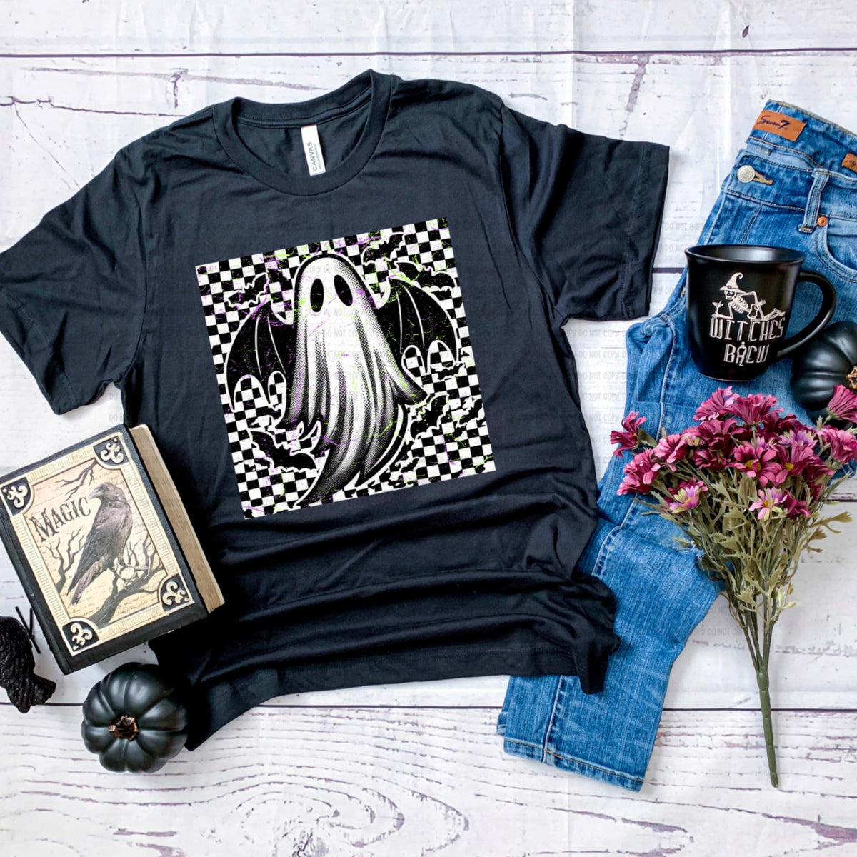 Ghost With Bat Wings and Checker (revel) DTF transfer