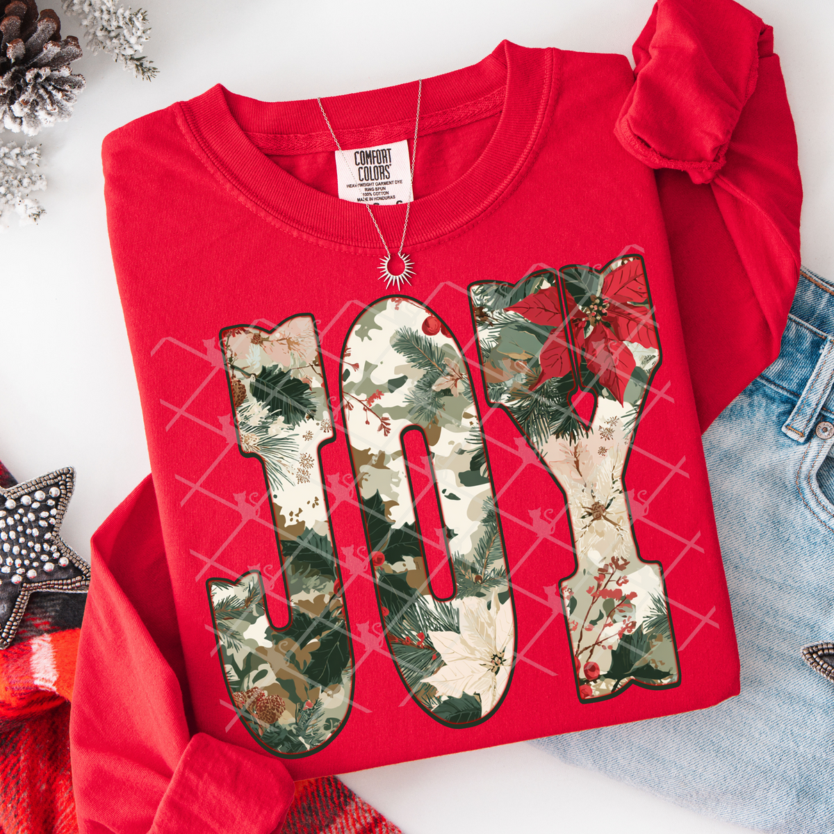 Joy Christmas Floral Font (TDD) DTF Transfer