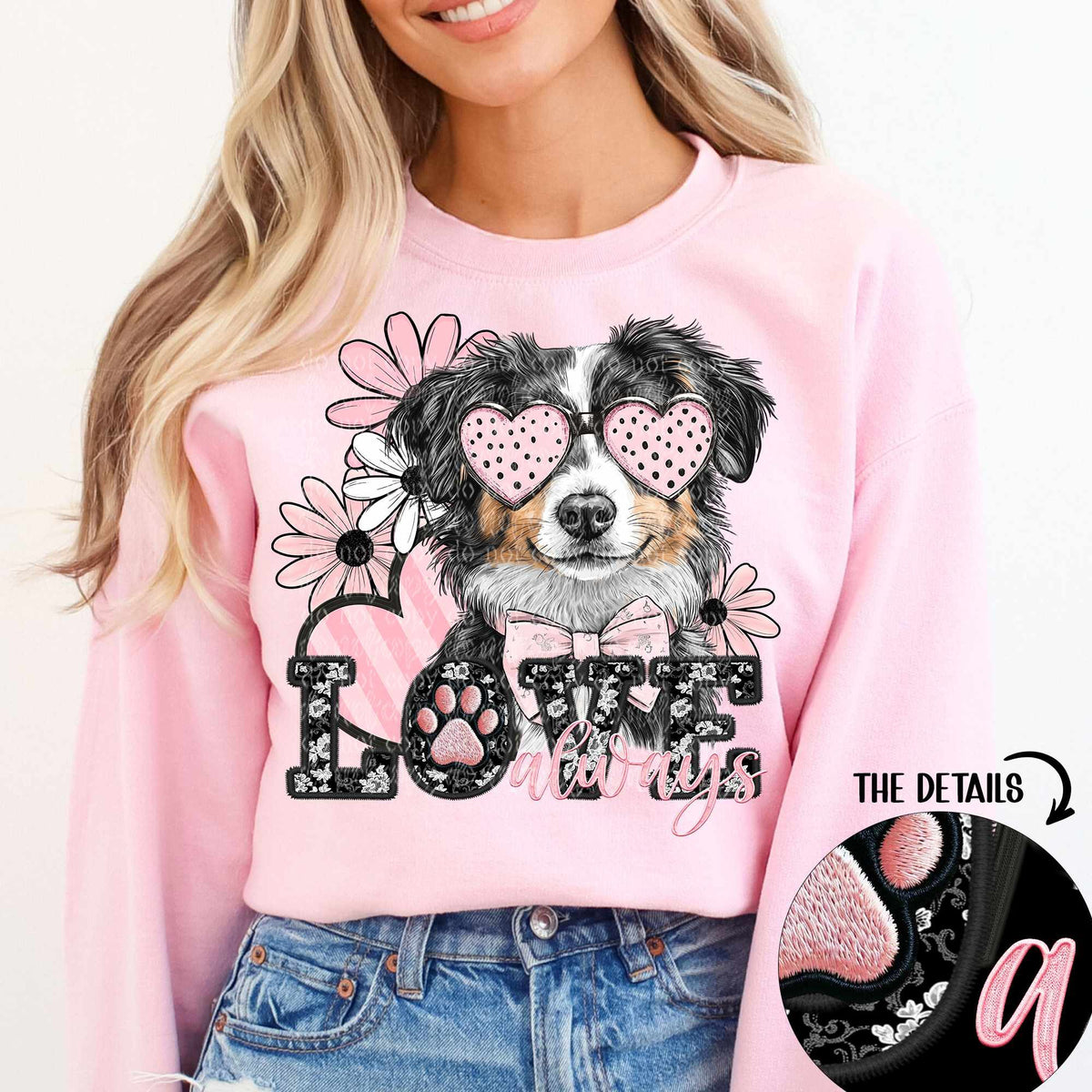 Love always tricolor Australian shepherd (TTD) 80873 DTF transfer