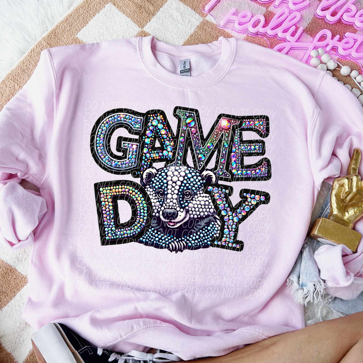 Game day badgers rhinestone colored mascot (CITY) 44389 DTF transfer
