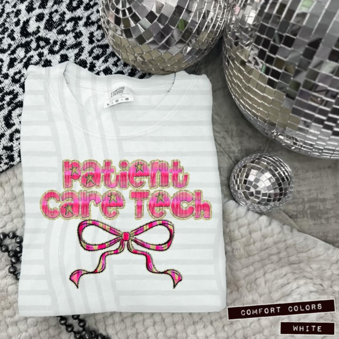 Patient care tech pink with bow (Caplinger) 100621 DTF transfer