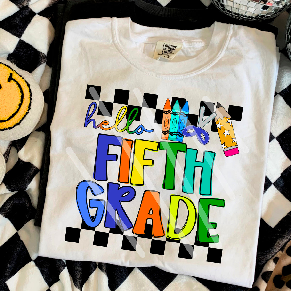 Hello Fifth Grade rainbow BOY with star pencil 110647 DTF transfer