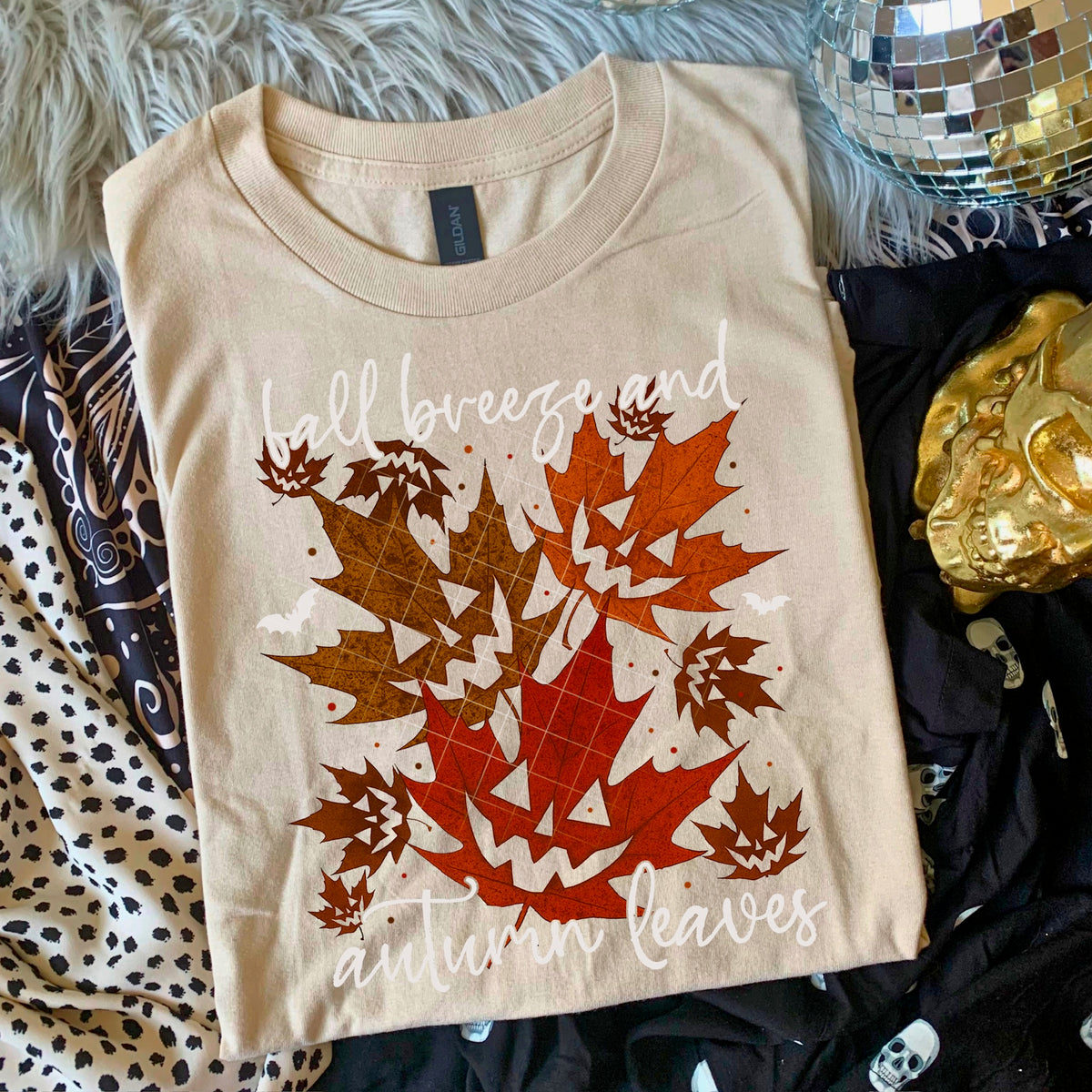 Fall Breeze Autumn Leaves scary leaves white words 110808 DTF transfer