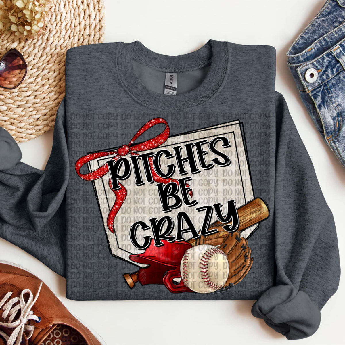 Pitches be crazy red bow baseball (VP) 91946 DTF transfer