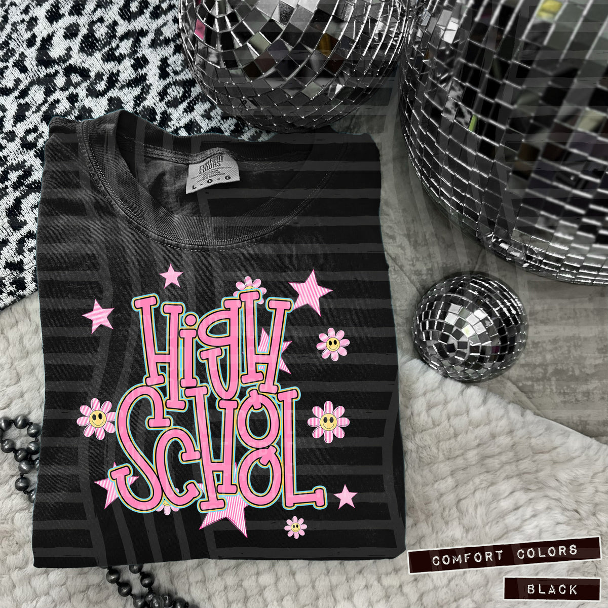 High School Pink Flowers And Stars 104963 DTF transfer