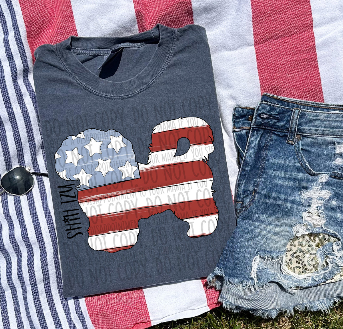 SHIH TZU patriotic black font (SWD) DTF transfer