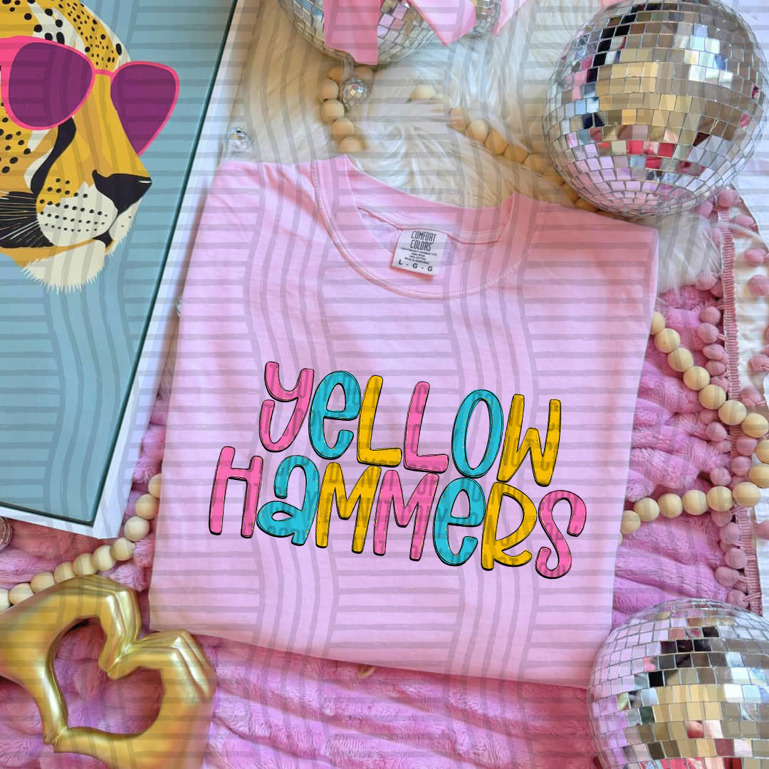 blue yellow and pink yellow hammers stacked (Caplinger) DTF Transfer