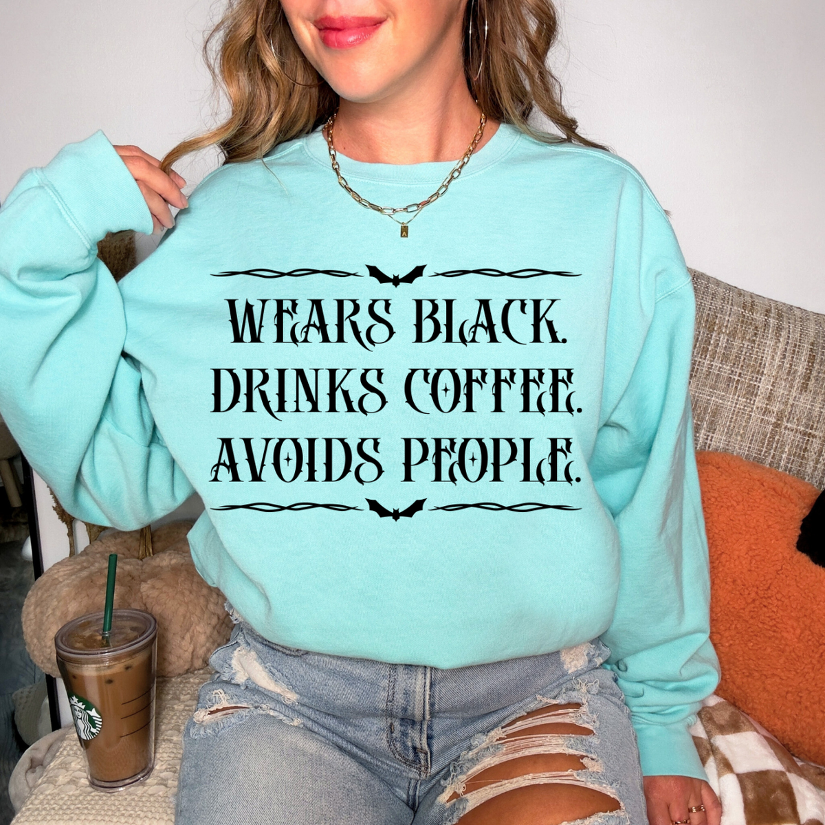 Wears Black Drinks Coffee Avoids People (black)  DTF Transfer